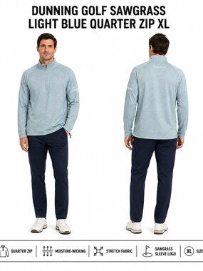 DUNNING GOLF SAWGRASS TPC LIGHT BLUE QUARTER-ZIP PERFORMANCE PULLOVER XL